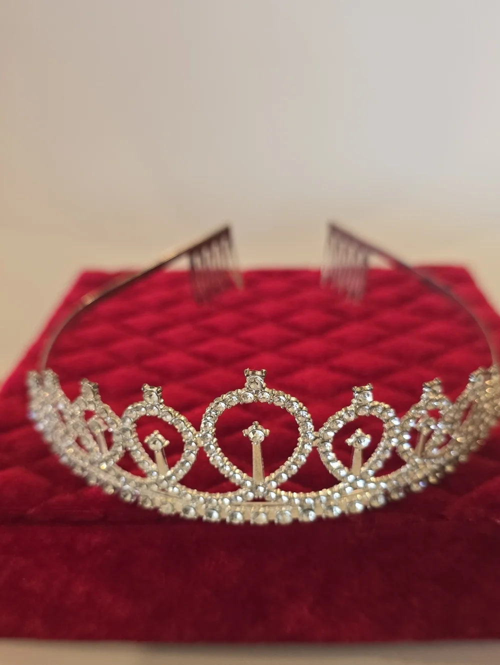 Girls Silver Heart Crystal Tiara Headband Bling